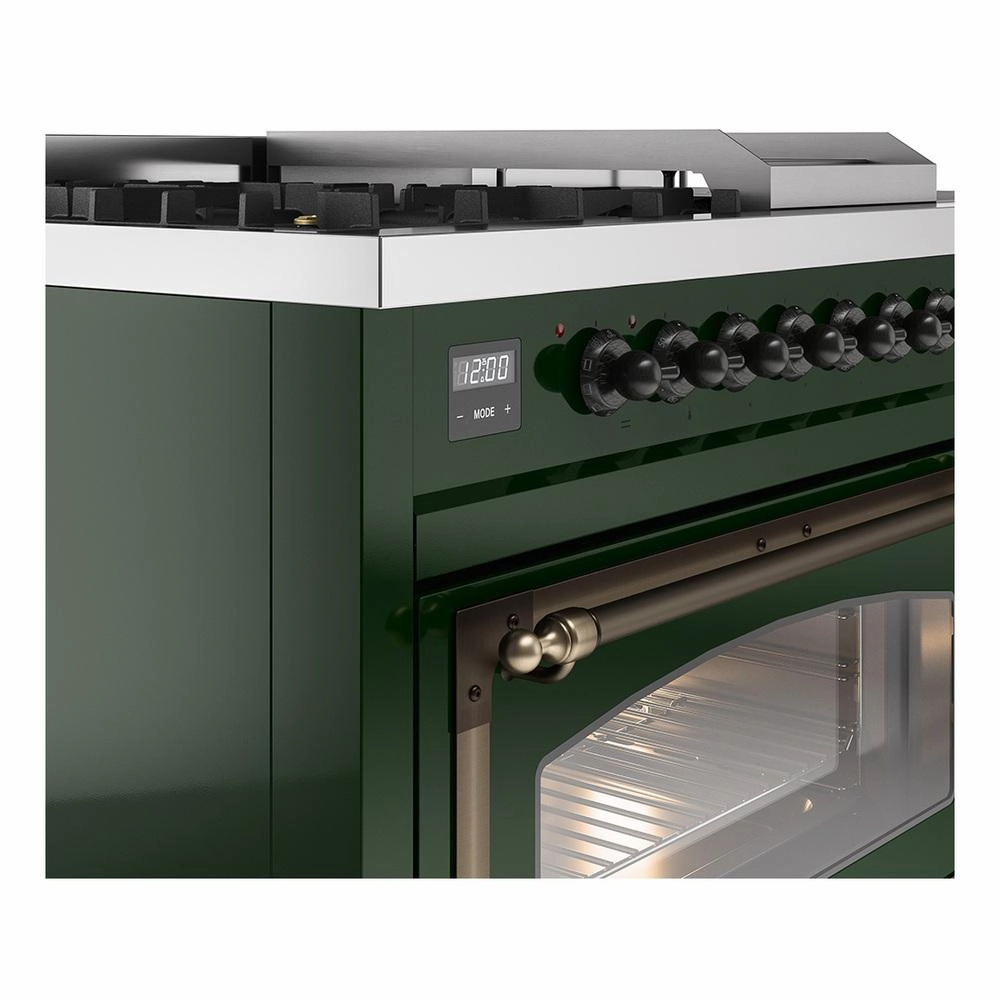 Ilve UN48FSNMPEGBLP Ilve Un48Fsnmpegblp Nostalgie Ii Noblesse 48" Dual Fuel Range (5 Sealed Burners   Griddle   French Top, Liquid Propane, Triple Glass Door, Emerald Green, Burnished)