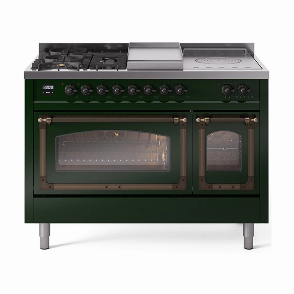 Ilve UN48FSNMPEGBLP Ilve Un48Fsnmpegblp Nostalgie Ii Noblesse 48" Dual Fuel Range (5 Sealed Burners   Griddle   French Top, Liquid Propane, Triple Glass Door, Emerald Green, Burnished) Freestanding Ranges freestanding dual fuel range 30 inch