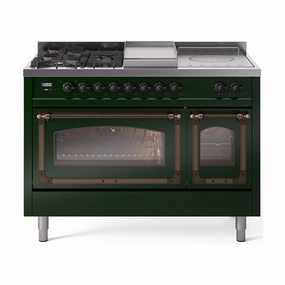 Ilve UN48FSNMPEGBLP Ilve Un48Fsnmpegblp Nostalgie Ii Noblesse 48" Dual Fuel Range (5 Sealed Burners   Griddle   French Top, Liquid Propane, Triple Glass Door, Emerald Green, Burnished) Freestanding Ranges freestanding dual fuel range 30 inch