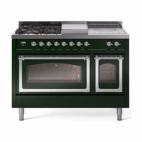 Ilve UN48FSNMPEGCLP Ilve Un48Fsnmpegclp Nostalgie Ii Noblesse 48" Dual Fuel Range (5 Sealed Burners   Griddle   French Top, Liquid Propane, Triple Glass Door, Emerald Green, Chrome) Freestanding Ranges freestanding dual fuel range 30 inch