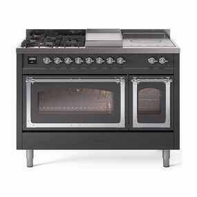 Ilve UN48FSNMPMGC Ilve Un48Fsnmpmgc Nostalgie Ii Noblesse 48" Dual Fuel Range (5 Sealed Burners   Griddle   French Top, Natural Gas, Triple Glass Door, Graphite Matte, Chrome) Freestanding Ranges freestanding dual fuel range 30 inch