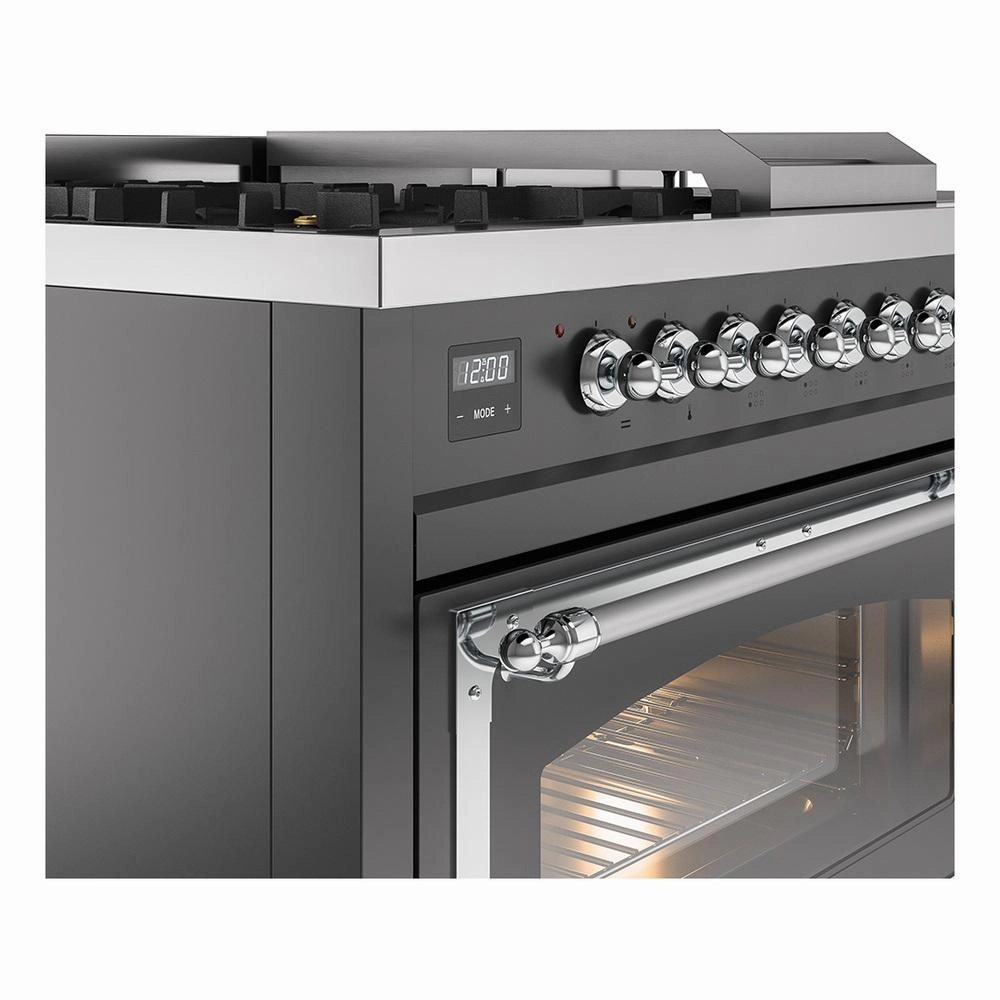 Ilve UN48FSNMPMGC Ilve Un48Fsnmpmgc Nostalgie Ii Noblesse 48" Dual Fuel Range (5 Sealed Burners   Griddle   French Top, Natural Gas, Triple Glass Door, Graphite Matte, Chrome)