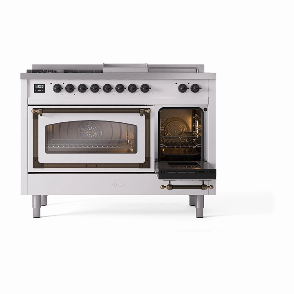 Ilve UN48FSNMPRAB Ilve Un48Fsnmprab Nostalgie Ii Noblesse 48" Dual Fuel Range (5 Sealed Burners   Griddle   French Top, Natural Gas, Triple Glass Door, Ral, Burnished)