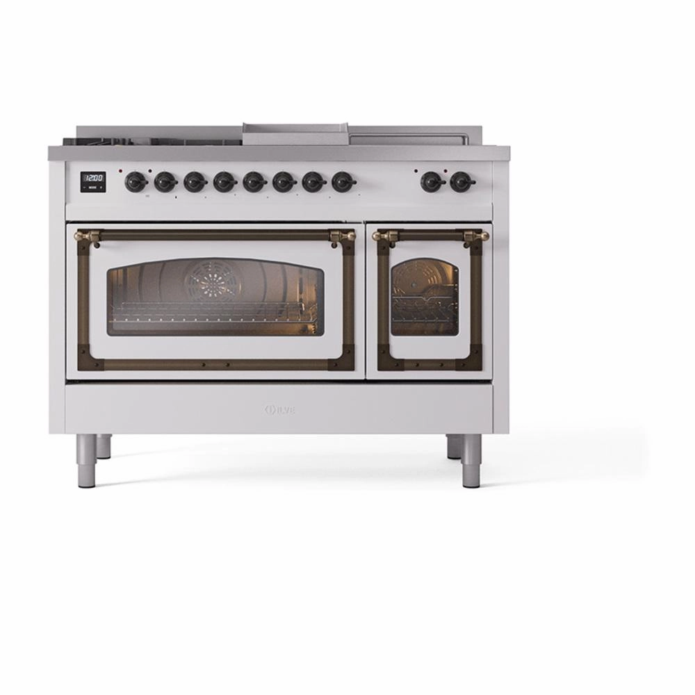 Ilve UN48FSNMPRAB Ilve Un48Fsnmprab Nostalgie Ii Noblesse 48" Dual Fuel Range (5 Sealed Burners   Griddle   French Top, Natural Gas, Triple Glass Door, Ral, Burnished)