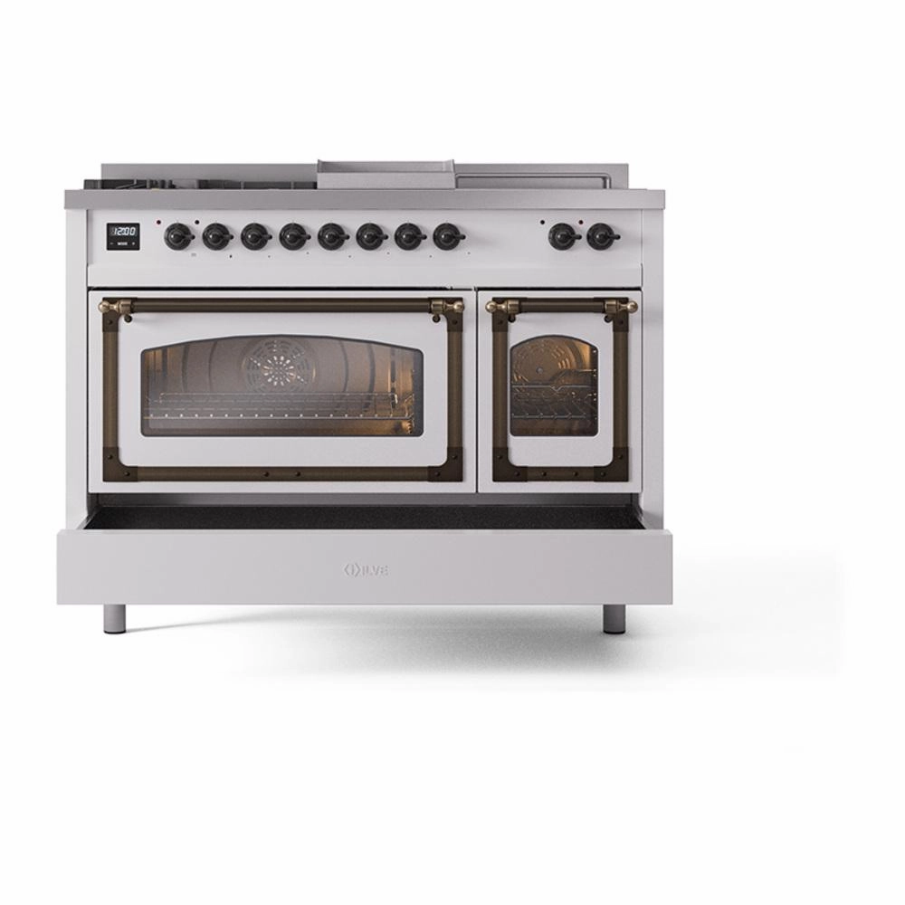 Ilve UN48FSNMPRAB Ilve Un48Fsnmprab Nostalgie Ii Noblesse 48" Dual Fuel Range (5 Sealed Burners   Griddle   French Top, Natural Gas, Triple Glass Door, Ral, Burnished)