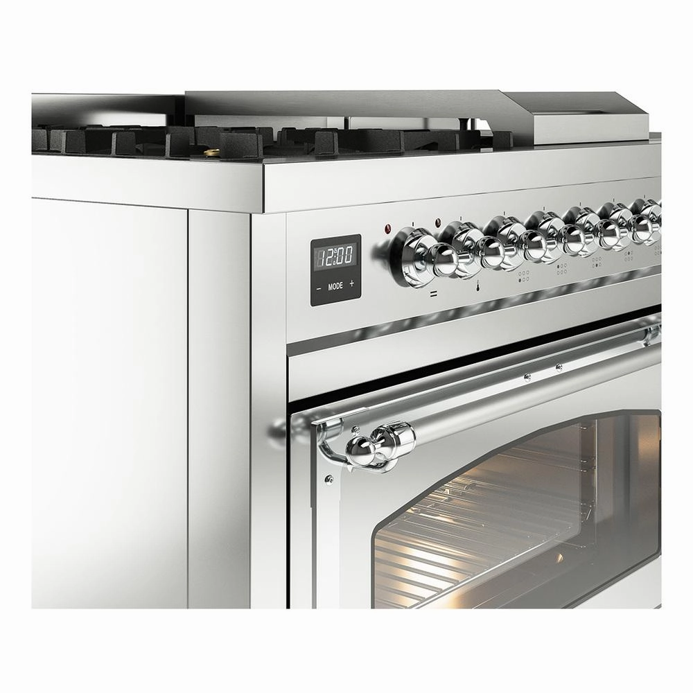 Ilve UN48FSNMPSSC Ilve Un48Fsnmpssc Nostalgie Ii Noblesse 48" Dual Fuel Range (5 Sealed Burners   Griddle   French Top, Natural Gas, Triple Glass Door, Stainless Steel, Chrome)