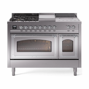 Ilve UN48FSNMPSSC Ilve Un48Fsnmpssc Nostalgie Ii Noblesse 48" Dual Fuel Range (5 Sealed Burners   Griddle   French Top, Natural Gas, Triple Glass Door, Stainless Steel, Chrome) Freestanding Ranges freestanding dual fuel range 30 inch