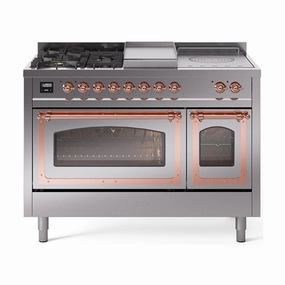 Ilve UN48FSNMPSSPLP Ilve Un48Fsnmpssplp Nostalgie Ii Noblesse 48" Dual Fuel Range (5 Sealed Burners   Griddle   French Top, Liquid Propane, Triple Glass Door, Stainless Steel, Copper) Freestanding Ranges freestanding dual fuel range 30 inch