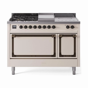 Ilve UN48FSQNMPAWBLP Ilve Un48Fsqnmpawblp Nostalgie Ii Noblesse 48" Dual Fuel Range (5 Sealed Burners   Griddle   French Top, Liquid Propane, Solid Door, Antique White, Burnished) Freestanding Ranges freestanding dual fuel range 30 inch