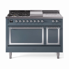 Ilve UN48FSQNMPBGCLP Ilve Un48Fsqnmpbgclp Nostalgie Ii Noblesse 48" Dual Fuel Range (5 Sealed Burners   Griddle   French Top, Liquid Propane, Solid Door, Blue Grey, Chrome) Freestanding Ranges freestanding dual fuel range 30 inch