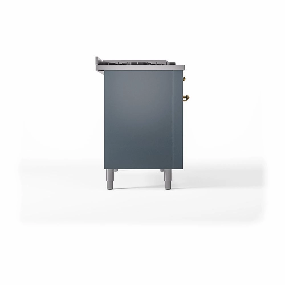 Ilve UN48FSQNMPBGGLP Ilve Un48Fsqnmpbgglp Nostalgie Ii Noblesse 48" Dual Fuel Range (5 Sealed Burners   Griddle   French Top, Liquid Propane, Solid Door, Blue Grey, Brass)