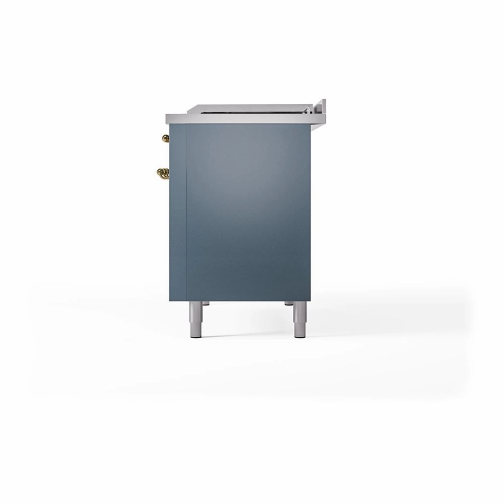 Ilve UN48FSQNMPBGGLP Ilve Un48Fsqnmpbgglp Nostalgie Ii Noblesse 48" Dual Fuel Range (5 Sealed Burners   Griddle   French Top, Liquid Propane, Solid Door, Blue Grey, Brass)