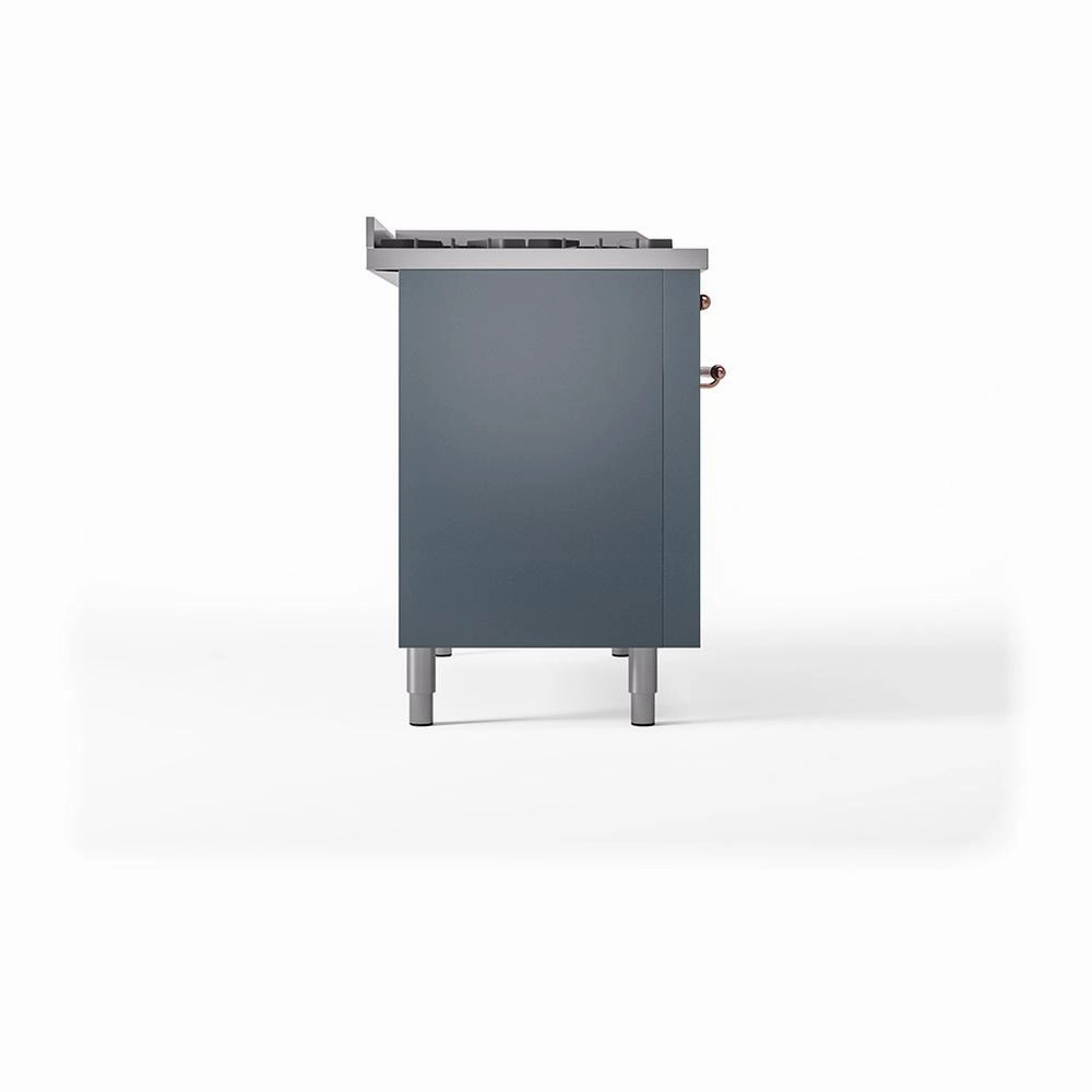 Ilve UN48FSQNMPBGP Ilve Un48Fsqnmpbgp Nostalgie Ii Noblesse 48" Dual Fuel Range (5 Sealed Burners   Griddle   French Top, Natural Gas, Solid Door, Blue Grey, Copper)