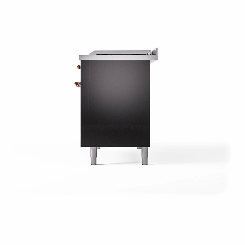 Ilve UN48FSQNMPBKP Ilve Un48Fsqnmpbkp Nostalgie Ii Noblesse 48" Dual Fuel Range (5 Sealed Burners   Griddle   French Top, Natural Gas, Solid Door, Glossy Black, Copper)