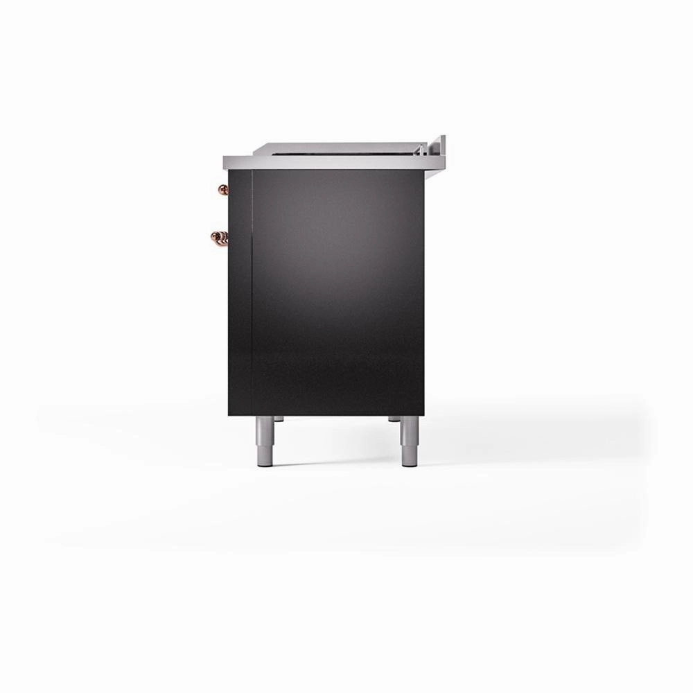 Ilve UN48FSQNMPBKPLP Ilve Un48Fsqnmpbkplp Nostalgie Ii Noblesse 48" Dual Fuel Range (5 Sealed Burners   Griddle   French Top, Liquid Propane, Solid Door, Glossy Black, Copper)