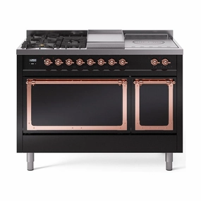 Ilve UN48FSQNMPBKPLP Ilve Un48Fsqnmpbkplp Nostalgie Ii Noblesse 48" Dual Fuel Range (5 Sealed Burners   Griddle   French Top, Liquid Propane, Solid Door, Glossy Black, Copper) Freestanding Ranges freestanding dual fuel range 30 inch