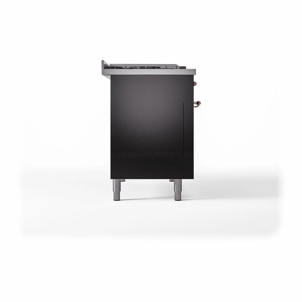 Ilve UN48FSQNMPBKPLP Ilve Un48Fsqnmpbkplp Nostalgie Ii Noblesse 48" Dual Fuel Range (5 Sealed Burners   Griddle   French Top, Liquid Propane, Solid Door, Glossy Black, Copper)