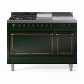 Ilve UN48FSQNMPEGBLP Ilve Un48Fsqnmpegblp Nostalgie Ii Noblesse 48" Dual Fuel Range (5 Sealed Burners   Griddle   French Top, Liquid Propane, Solid Door, Emerald Green, Burnished) Freestanding Ranges freestanding dual fuel range 30 inch