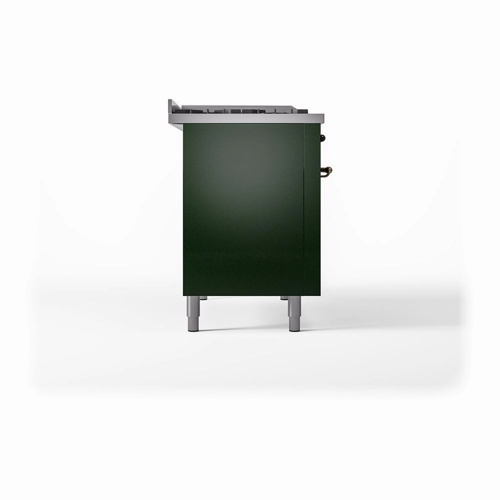 Ilve UN48FSQNMPEGBLP Ilve Un48Fsqnmpegblp Nostalgie Ii Noblesse 48" Dual Fuel Range (5 Sealed Burners   Griddle   French Top, Liquid Propane, Solid Door, Emerald Green, Burnished)