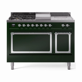 Ilve UN48FSQNMPEGCLP Ilve Un48Fsqnmpegclp Nostalgie Ii Noblesse 48" Dual Fuel Range (5 Sealed Burners   Griddle   French Top, Liquid Propane, Solid Door, Emerald Green, Chrome) Freestanding Ranges freestanding dual fuel range 30 inch