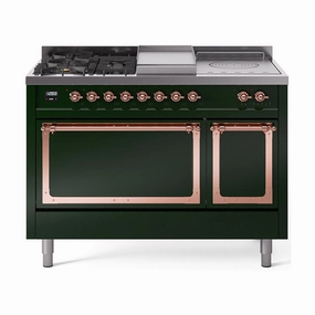 Ilve UN48FSQNMPEGP Ilve Un48Fsqnmpegp Nostalgie Ii Noblesse 48" Dual Fuel Range (5 Sealed Burners   Griddle   French Top, Natural Gas, Solid Door, Emerald Green, Copper) Freestanding Ranges freestanding dual fuel range 30 inch
