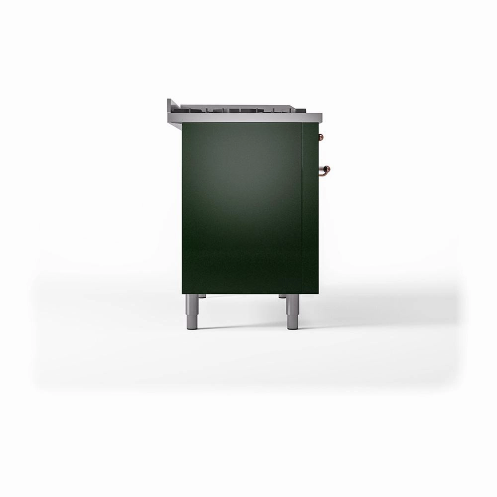 Ilve UN48FSQNMPEGP Ilve Un48Fsqnmpegp Nostalgie Ii Noblesse 48" Dual Fuel Range (5 Sealed Burners   Griddle   French Top, Natural Gas, Solid Door, Emerald Green, Copper)