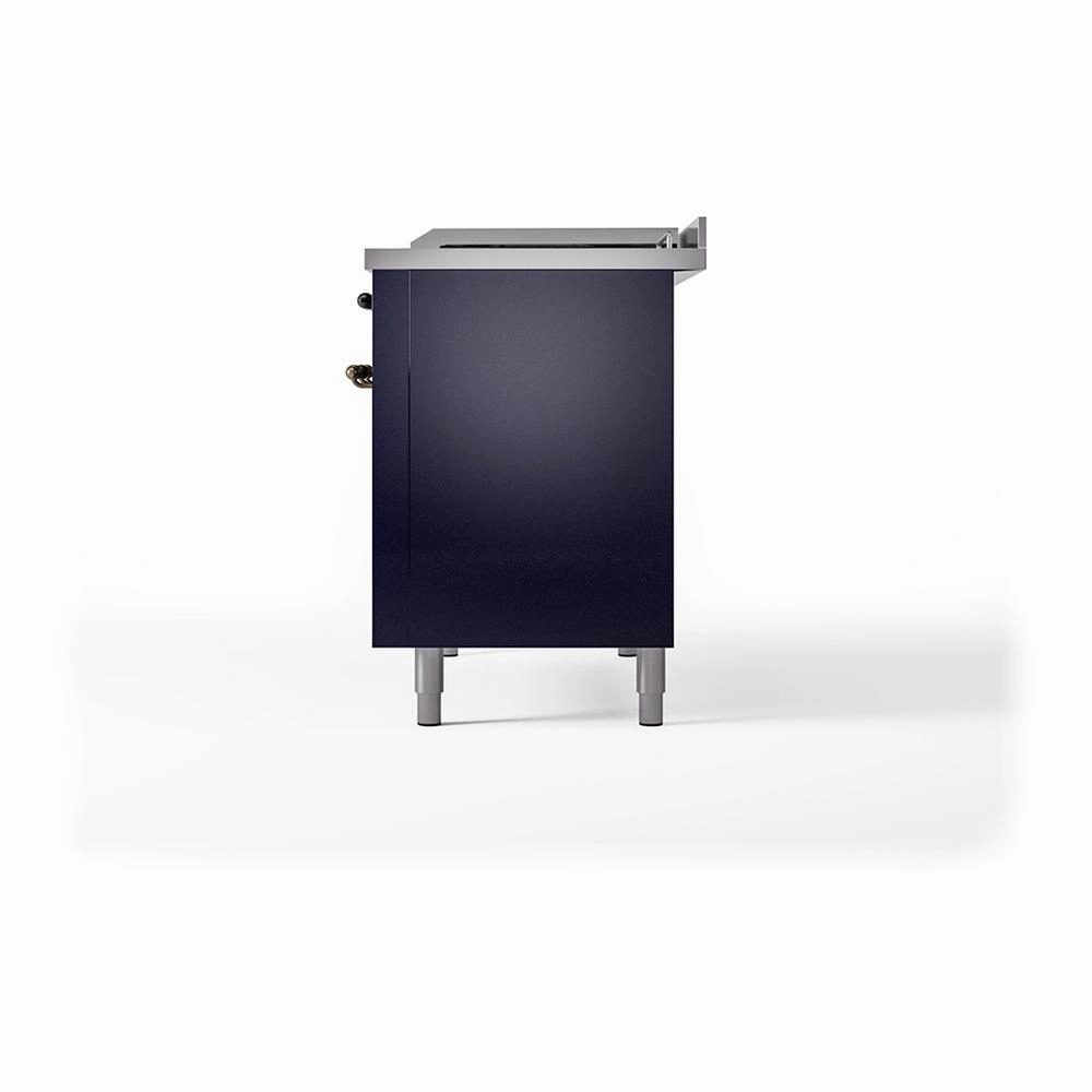 Ilve UN48FSQNMPMBBLP Ilve Un48Fsqnmpmbblp Nostalgie Ii Noblesse 48" Dual Fuel Range (5 Sealed Burners   Griddle   French Top, Liquid Propane, Solid Door, Midnight Blue, Burnished)