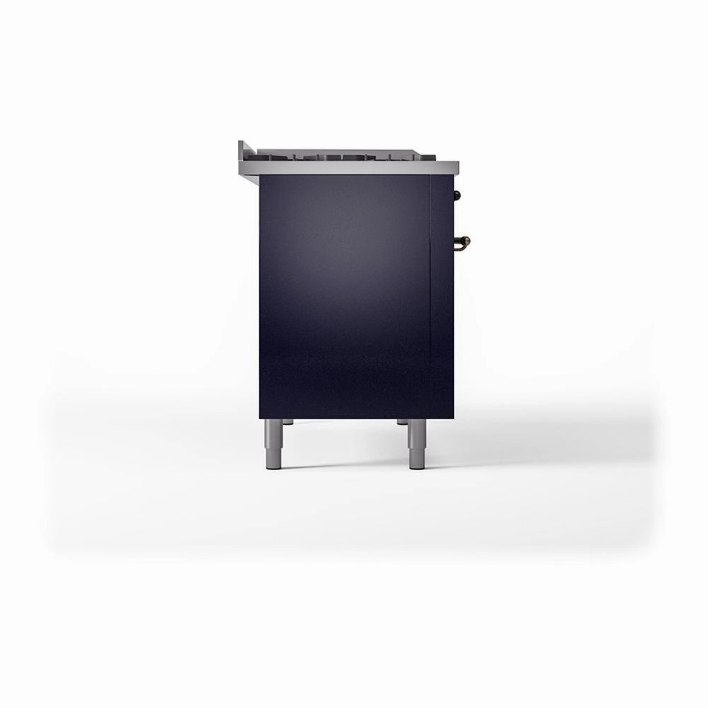 Ilve UN48FSQNMPMBBLP Ilve Un48Fsqnmpmbblp Nostalgie Ii Noblesse 48" Dual Fuel Range (5 Sealed Burners   Griddle   French Top, Liquid Propane, Solid Door, Midnight Blue, Burnished)