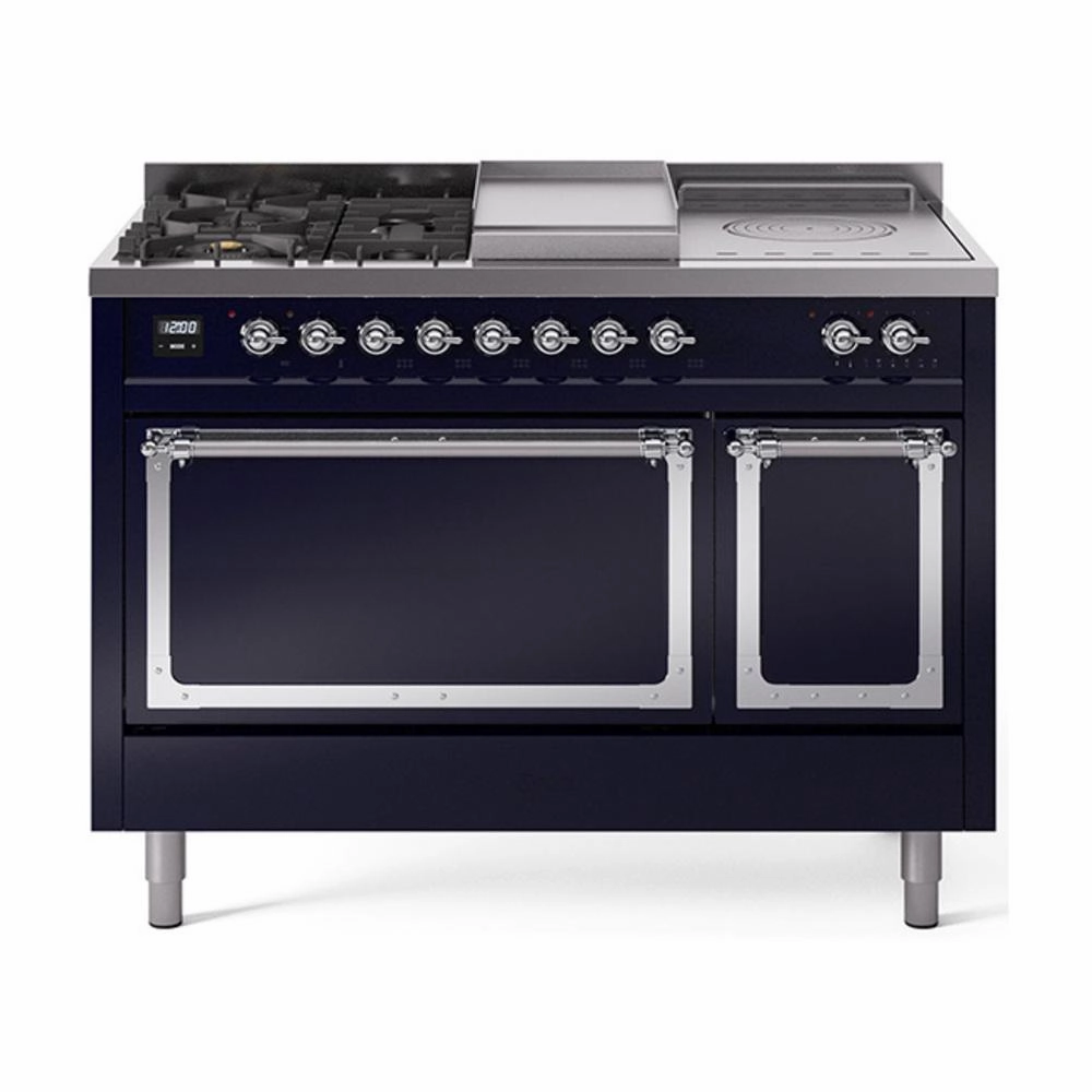 Ilve UN48FSQNMPMBCLP Ilve Un48Fsqnmpmbclp Nostalgie Ii Noblesse 48" Dual Fuel Range (5 Sealed Burners   Griddle   French Top, Liquid Propane, Solid Door, Midnight Blue, Chrome) Freestanding Ranges freestanding dual fuel range 30 inch