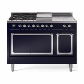 Ilve UN48FSQNMPMBCLP Ilve Un48Fsqnmpmbclp Nostalgie Ii Noblesse 48" Dual Fuel Range (5 Sealed Burners   Griddle   French Top, Liquid Propane, Solid Door, Midnight Blue, Chrome) Freestanding Ranges freestanding dual fuel range 30 inch