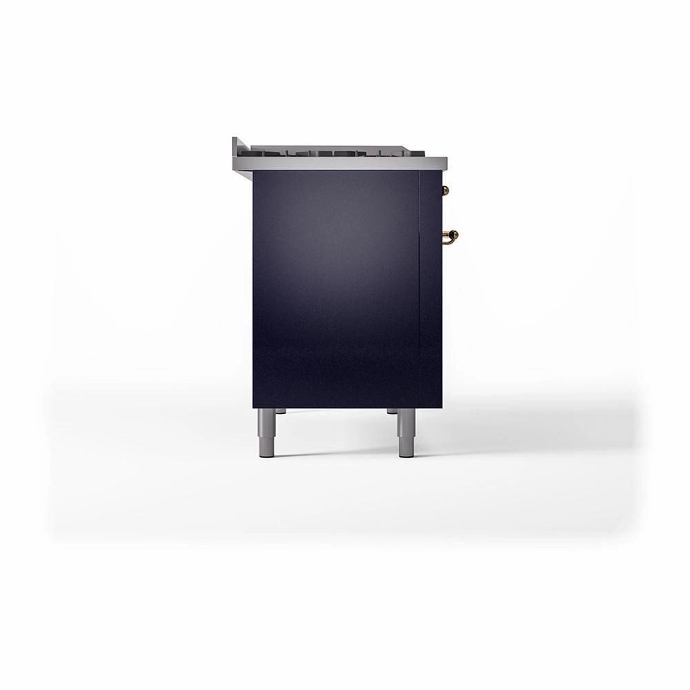 Ilve UN48FSQNMPMBG Ilve Un48Fsqnmpmbg Nostalgie Ii Noblesse 48" Dual Fuel Range (5 Sealed Burners   Griddle   French Top, Natural Gas, Solid Door, Midnight Blue, Brass)