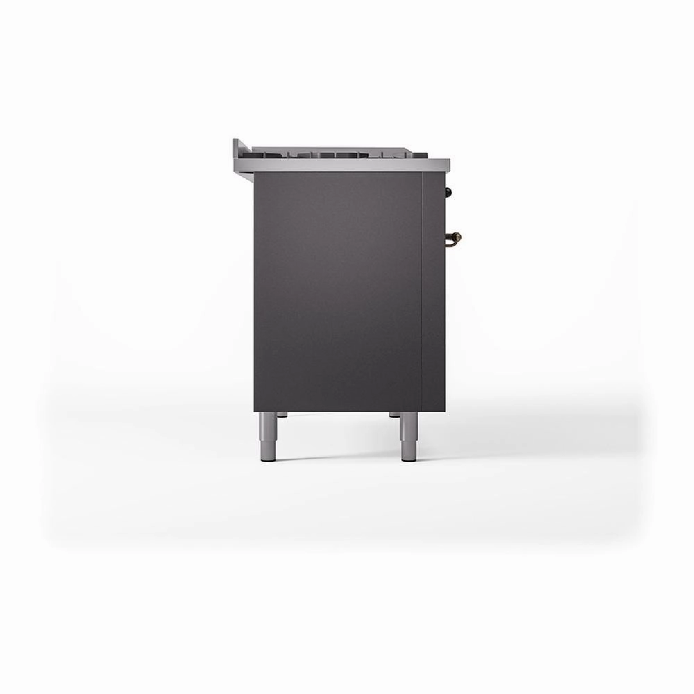 Ilve UN48FSQNMPMGBLP Ilve Un48Fsqnmpmgblp Nostalgie Ii Noblesse 48" Dual Fuel Range (5 Sealed Burners   Griddle   French Top, Liquid Propane, Solid Door, Graphite Matte, Burnished)
