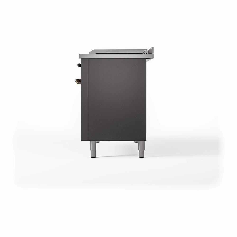 Ilve UN48FSQNMPMGBLP Ilve Un48Fsqnmpmgblp Nostalgie Ii Noblesse 48" Dual Fuel Range (5 Sealed Burners   Griddle   French Top, Liquid Propane, Solid Door, Graphite Matte, Burnished)