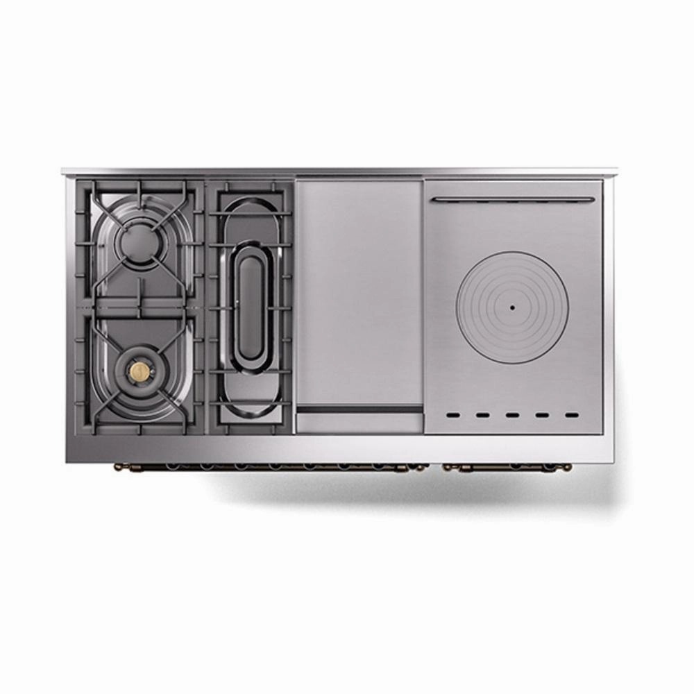 Ilve UN48FSQNMPMGBLP Ilve Un48Fsqnmpmgblp Nostalgie Ii Noblesse 48" Dual Fuel Range (5 Sealed Burners   Griddle   French Top, Liquid Propane, Solid Door, Graphite Matte, Burnished)