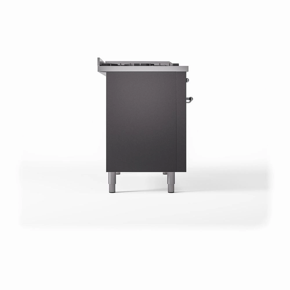 Ilve UN48FSQNMPMGCLP Ilve Un48Fsqnmpmgclp Nostalgie Ii Noblesse 48" Dual Fuel Range (5 Sealed Burners   Griddle   French Top, Liquid Propane, Solid Door, Graphite Matte, Chrome)