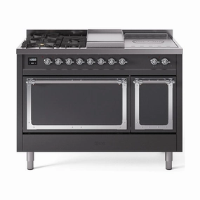 Ilve UN48FSQNMPMGCLP Ilve Un48Fsqnmpmgclp Nostalgie Ii Noblesse 48" Dual Fuel Range (5 Sealed Burners   Griddle   French Top, Liquid Propane, Solid Door, Graphite Matte, Chrome) Freestanding Ranges freestanding dual fuel range 30 inch