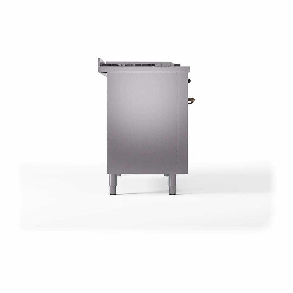 Ilve UN48FSQNMPSSBLP Ilve Un48Fsqnmpssblp Nostalgie Ii Noblesse 48" Dual Fuel Range (5 Sealed Burners   Griddle   French Top, Liquid Propane, Solid Door, Stainless Steel, Burnished)