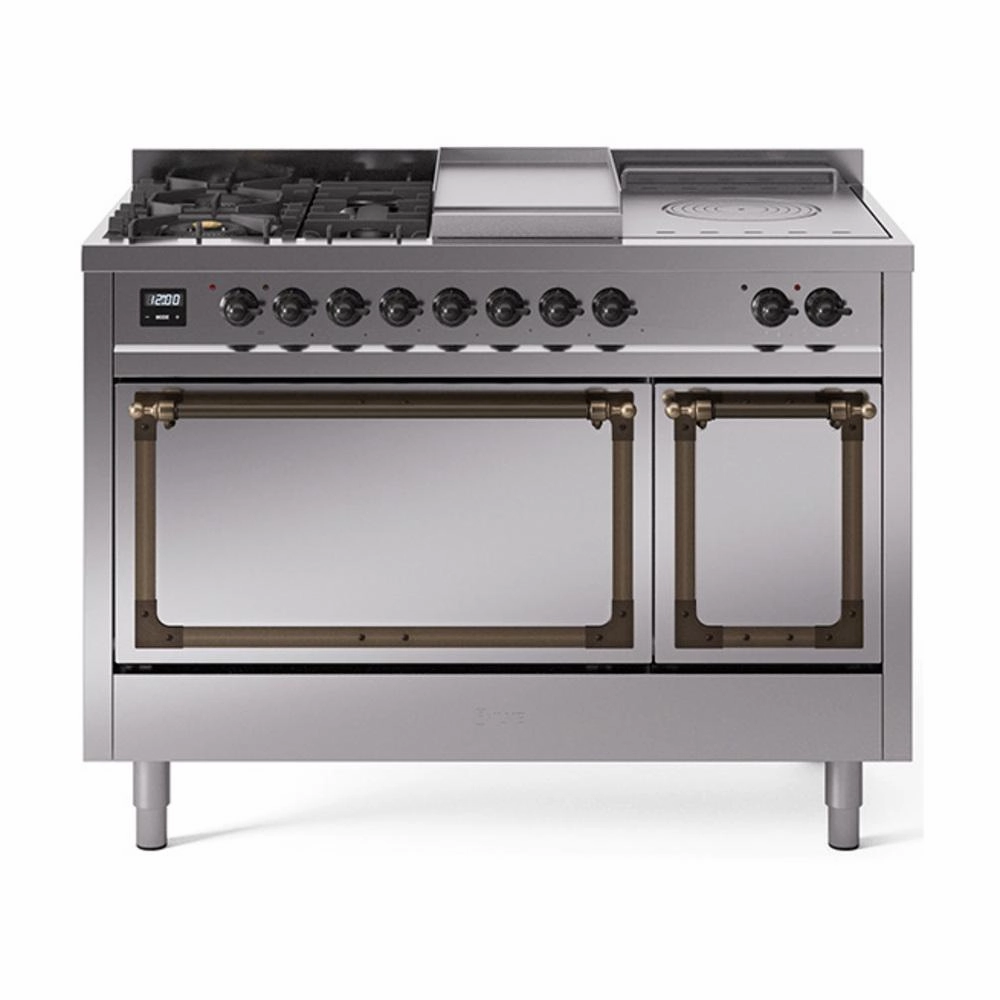 Ilve UN48FSQNMPSSBLP Ilve Un48Fsqnmpssblp Nostalgie Ii Noblesse 48" Dual Fuel Range (5 Sealed Burners   Griddle   French Top, Liquid Propane, Solid Door, Stainless Steel, Burnished) Freestanding Ranges freestanding dual fuel range 30 inch