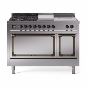 Ilve UN48FSQNMPSSBLP Ilve Un48Fsqnmpssblp Nostalgie Ii Noblesse 48" Dual Fuel Range (5 Sealed Burners   Griddle   French Top, Liquid Propane, Solid Door, Stainless Steel, Burnished) Freestanding Ranges freestanding dual fuel range 30 inch