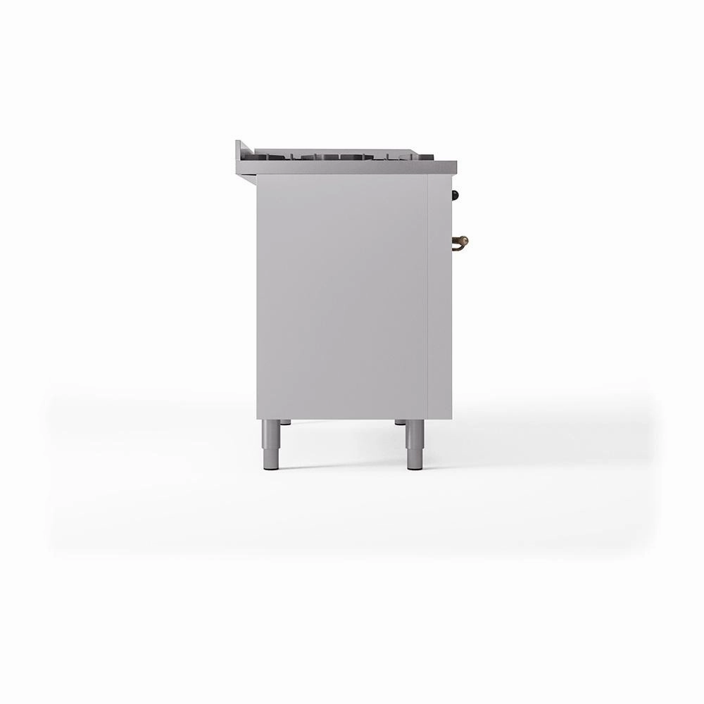 Ilve UN48FSQNMPWHB Ilve Un48Fsqnmpwhb Nostalgie Ii Noblesse 48" Dual Fuel Range (5 Sealed Burners   Griddle   French Top, Natural Gas, Solid Door, White, Burnished)