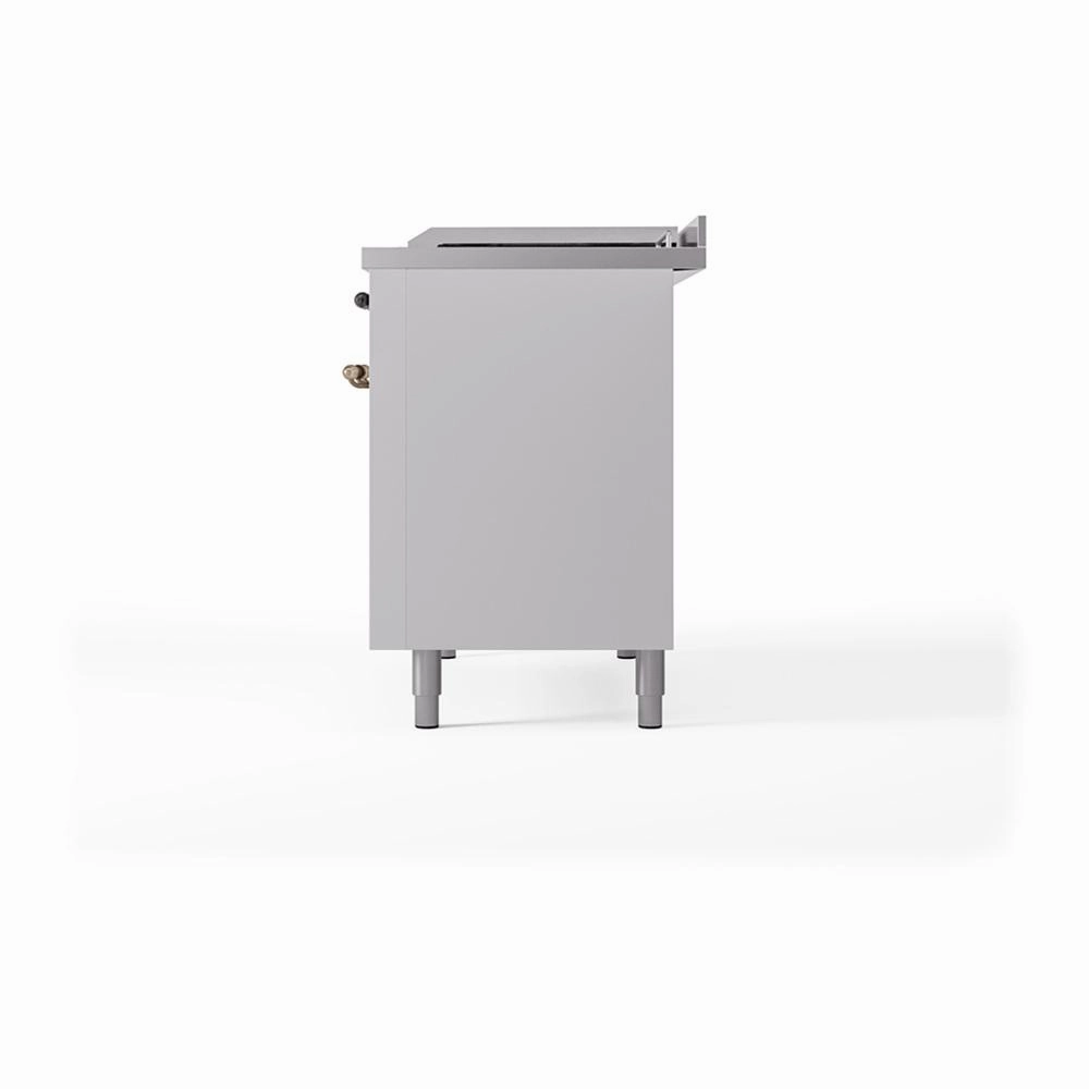 Ilve UN48FSQNMPWHBLP Ilve Un48Fsqnmpwhblp Nostalgie Ii Noblesse 48" Dual Fuel Range (5 Sealed Burners   Griddle   French Top, Liquid Propane, Solid Door, White, Burnished)