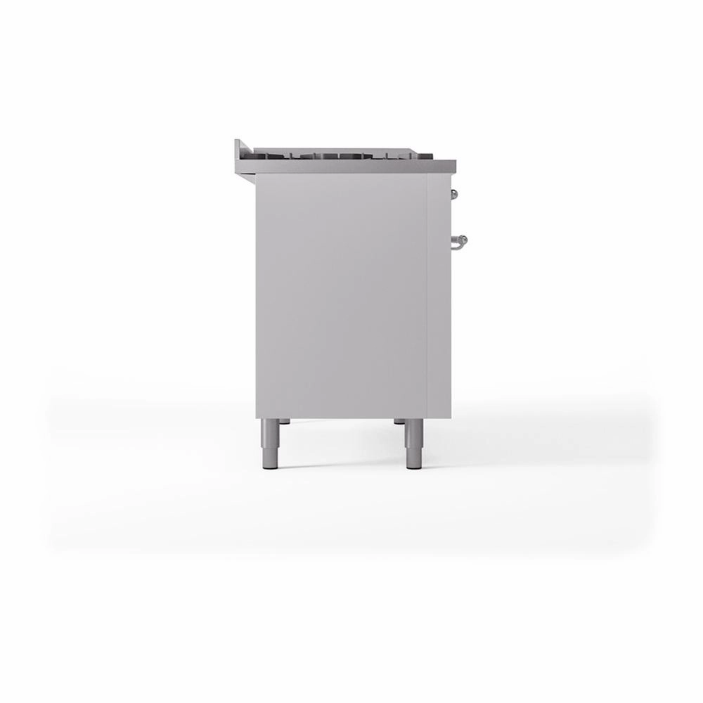 Ilve UN48FSQNMPWHC Ilve Un48Fsqnmpwhc Nostalgie Ii Noblesse 48" Dual Fuel Range (5 Sealed Burners   Griddle   French Top, Natural Gas, Solid Door, White, Chrome)