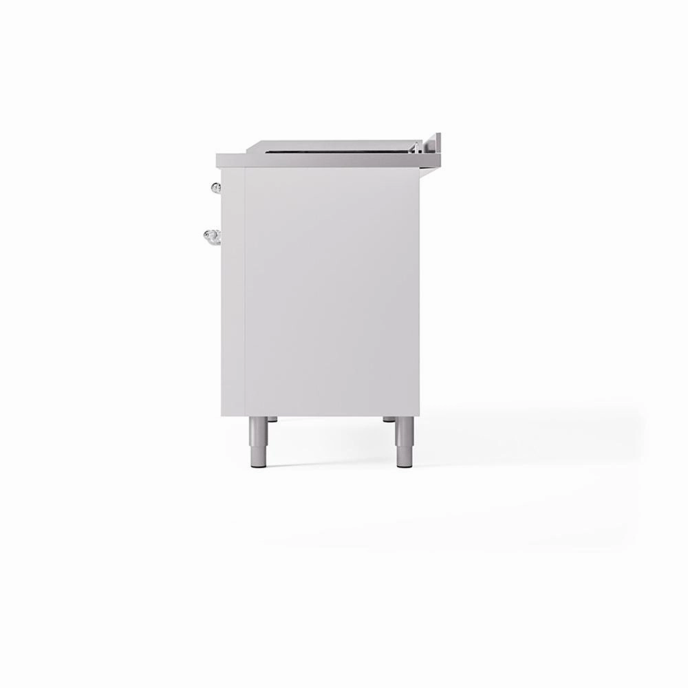 Ilve UN48FSQNMPWHC Ilve Un48Fsqnmpwhc Nostalgie Ii Noblesse 48" Dual Fuel Range (5 Sealed Burners   Griddle   French Top, Natural Gas, Solid Door, White, Chrome)
