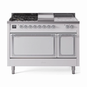 Ilve UN48FSQNMPWHC Ilve Un48Fsqnmpwhc Nostalgie Ii Noblesse 48" Dual Fuel Range (5 Sealed Burners   Griddle   French Top, Natural Gas, Solid Door, White, Chrome) Freestanding Ranges freestanding dual fuel range 30 inch