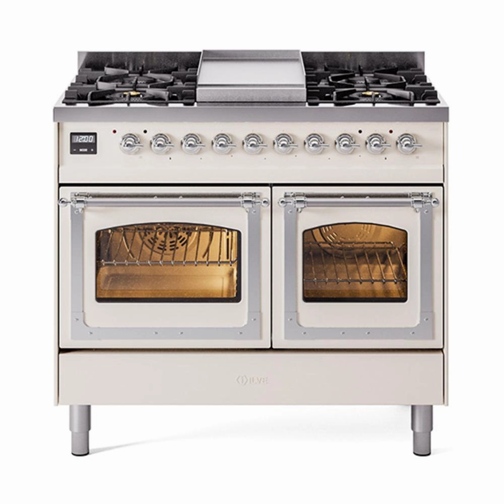 Ilve UND40FNMPAWC Ilve Und40Fnmpawc Nostalgie Ii Noblesse 40" Dual Fuel Range (Natural Gas, Triple Glass Door, Antique White, Chrome) Freestanding Ranges freestanding dual fuel range 30 inch