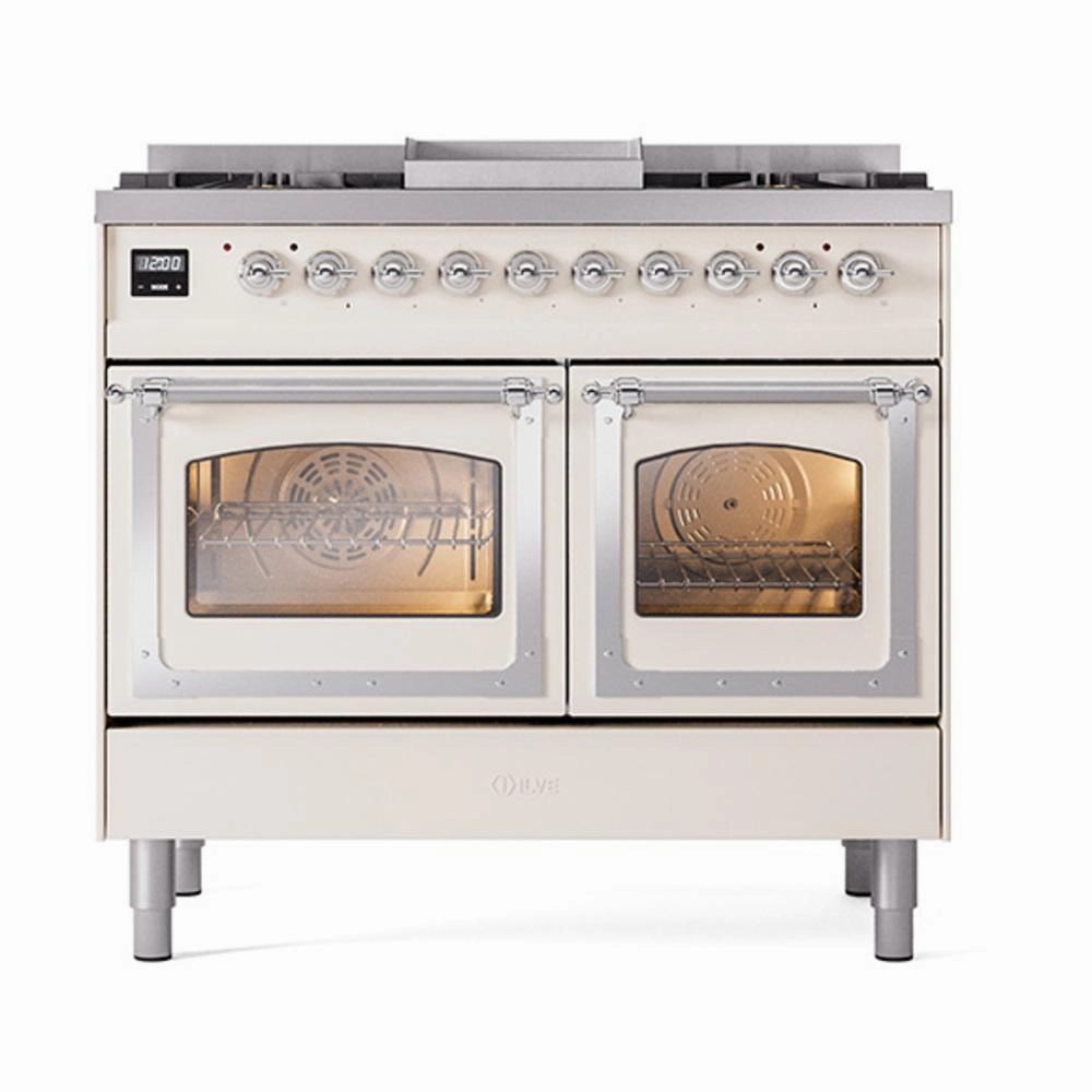 Ilve UND40FNMPAWC Ilve Und40Fnmpawc Nostalgie Ii Noblesse 40" Dual Fuel Range (Natural Gas, Triple Glass Door, Antique White, Chrome)