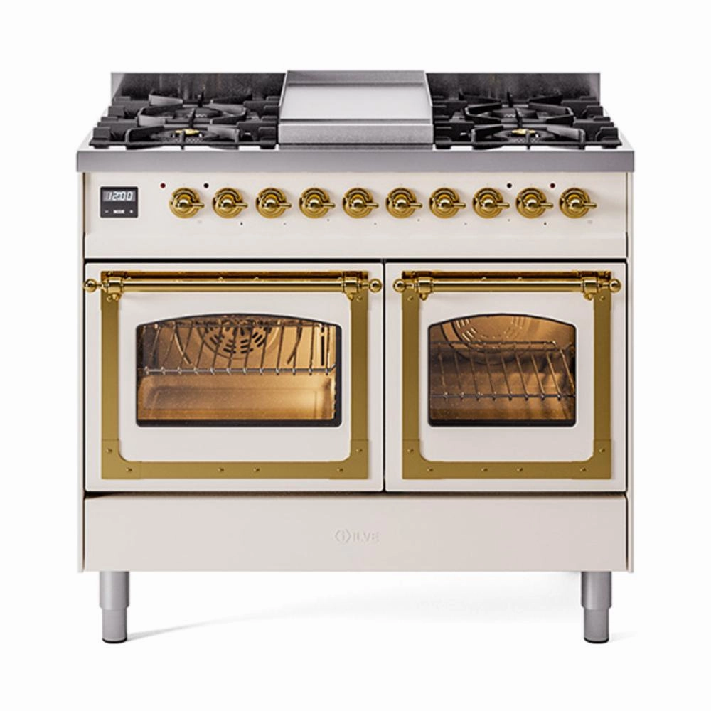 Ilve UND40FNMPAWG Ilve Und40Fnmpawg Nostalgie Ii Noblesse 40" Dual Fuel Range (Natural Gas, Triple Glass Door, Antique White, Brass) Freestanding Ranges freestanding dual fuel range 30 inch