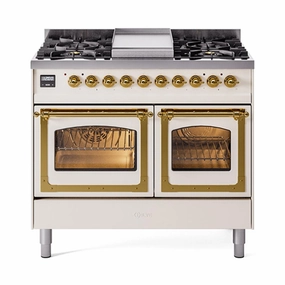 Ilve UND40FNMPAWG Ilve Und40Fnmpawg Nostalgie Ii Noblesse 40" Dual Fuel Range (Natural Gas, Triple Glass Door, Antique White, Brass) Freestanding Ranges freestanding dual fuel range 30 inch