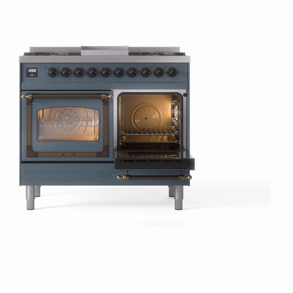 Ilve UND40FNMPBGB Ilve Und40Fnmpbgb Nostalgie Ii Noblesse 40" Dual Fuel Range (Natural Gas, Triple Glass Door, Blue Grey, Burnished)