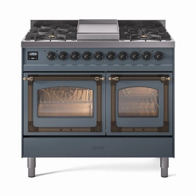 Ilve UND40FNMPBGB Ilve Und40Fnmpbgb Nostalgie Ii Noblesse 40" Dual Fuel Range (Natural Gas, Triple Glass Door, Blue Grey, Burnished) Freestanding Ranges freestanding dual fuel range 30 inch